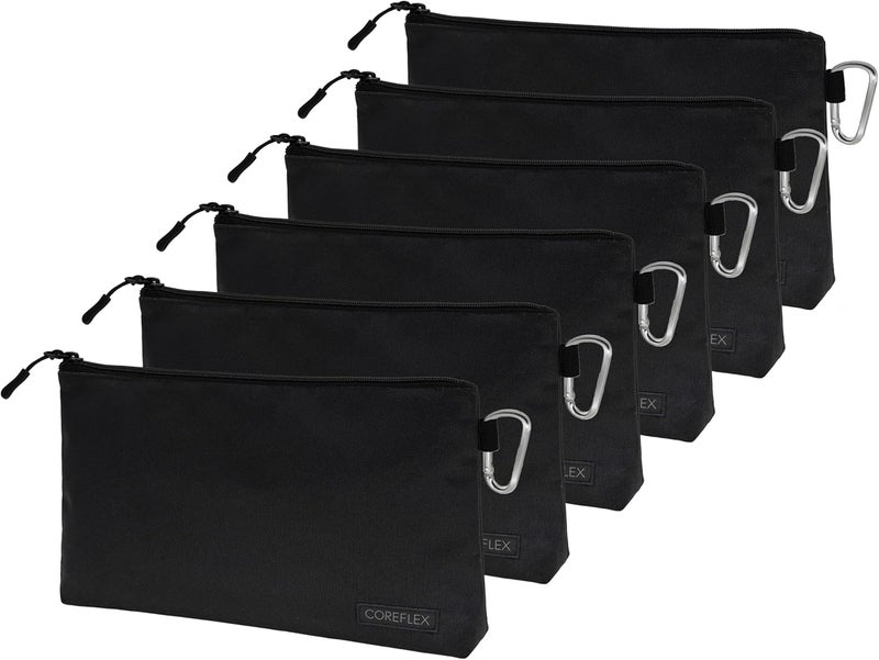 COREFLEX Premium Tool Pouch Zipper Bag, Small Tool Bag, Multipurpose Storage pouch, Heavy duty Flat Bottom Tool bag with YKK Zipper (6 pack Large 12inch Black) - Image 1